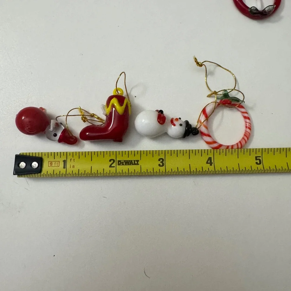 Vintage Miniature Blown Glass Christmas Ornaments Set Snowman Wreath Star 7pc